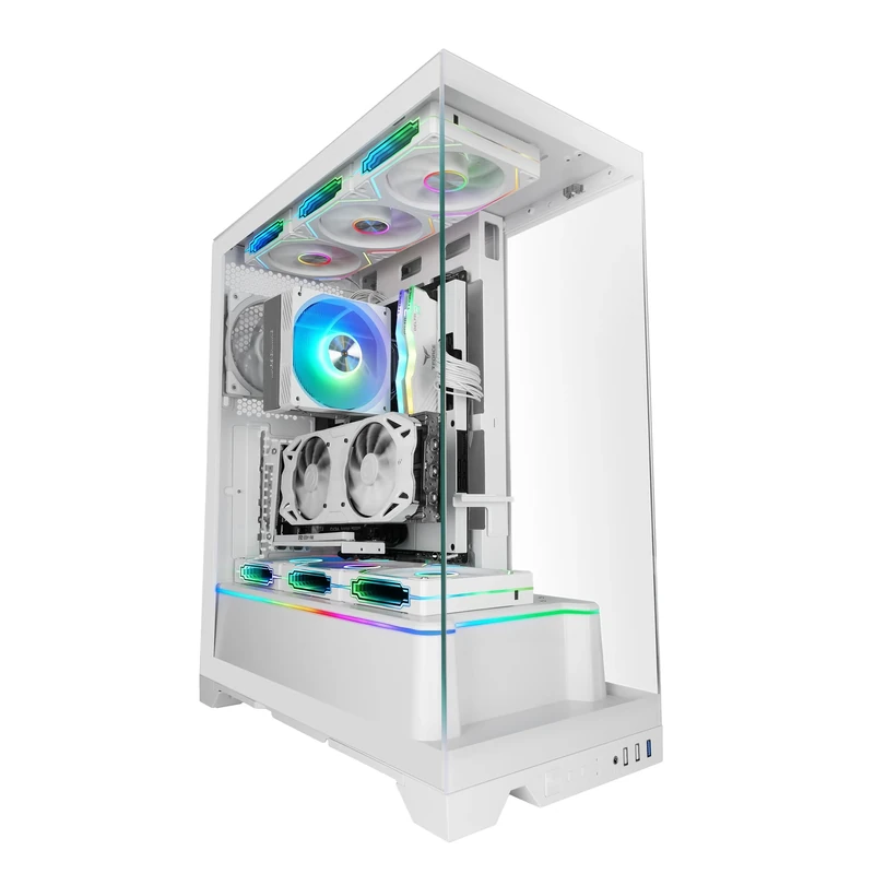 Mars Gaming MC-PRISMA, Gaming Case ATX, Triple Continuous Frameless Tempered Glass, Side and Front ARGB Lighting, Dual Chamber, Liquid Cooling Support up to 360mm, White