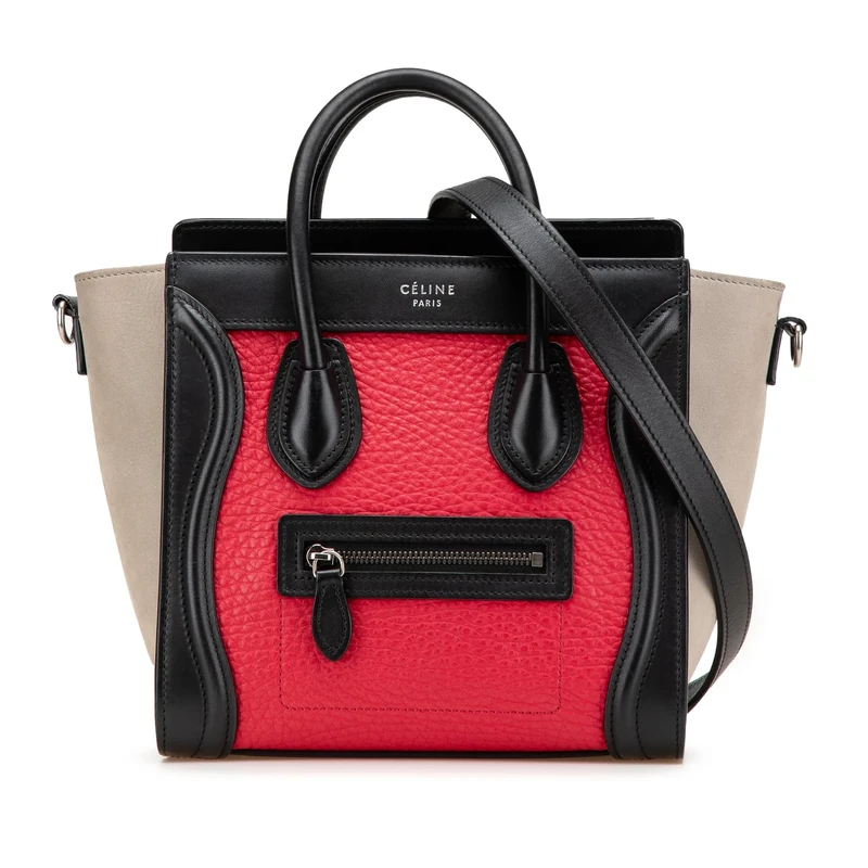 Celine Pre-Loved Nano Tricolor Nubuck And Calfskin Luggage Tote Handbag