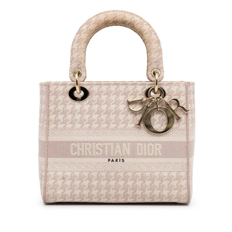 Dior Pre-Loved Medium Embroidered Canvas Houndstooth Lady D Lite Handbag