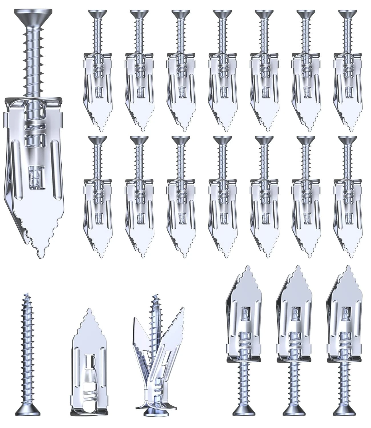 BYSMAH Plasterboard Fixings, 100Pcs Self Drilling Anchor Screws,Heavy Duty Drywall Anchors Metal Wall Plug Expansion Fixings Blue Zinc(50 Anchors + 50 Screws)