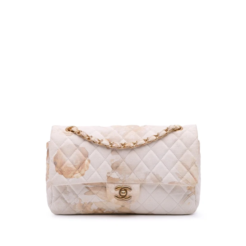 Chanel Pre-Loved Medium Classic Printed Denim Floral Double Flap Shoulder Bag