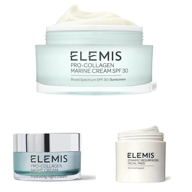 ELEMIS Skincare Set – Pro-Collagen Marine Cream SPF 30, Night Cream & Resurfacing Facial Pads