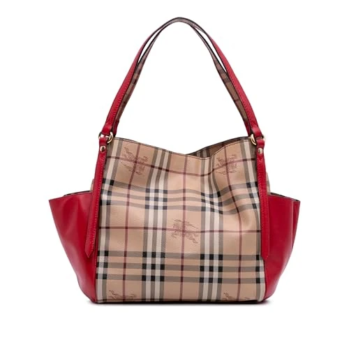 BURBERRY Pre-Loved Small Leather Trimmed Haymarket Check Coated Canvas Canterbury Tote