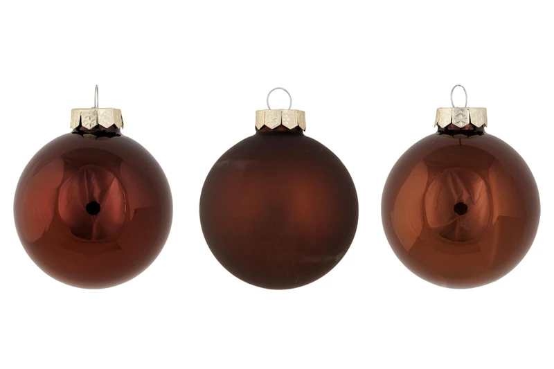 Cosy Home Set of 12 Glass Christmas Baubles, Shiny Matt Opal Brown, D8 cm