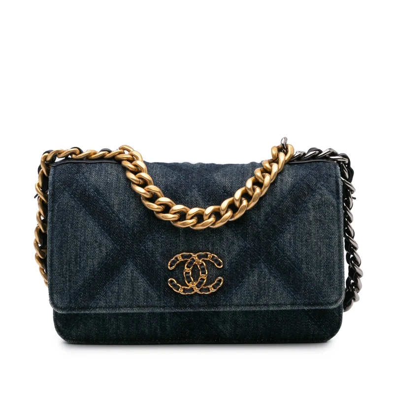 Chanel Pre-Loved Denim 19 Flap Wallet On Chain Handbag