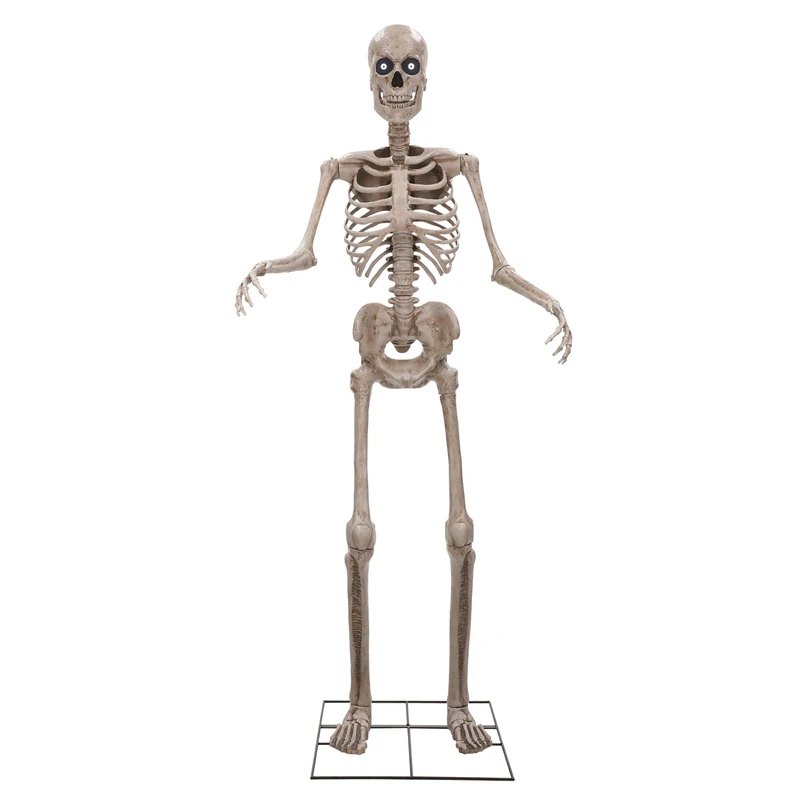 Riethmüller Animatronic XXL Skeleton 243 cm - Halloween Decoration Indoor - Party, Gothic Figure Life-Size - Animated, LED Eyes, Movable Jaw, Sound & Motion Sensor - 3 Languages