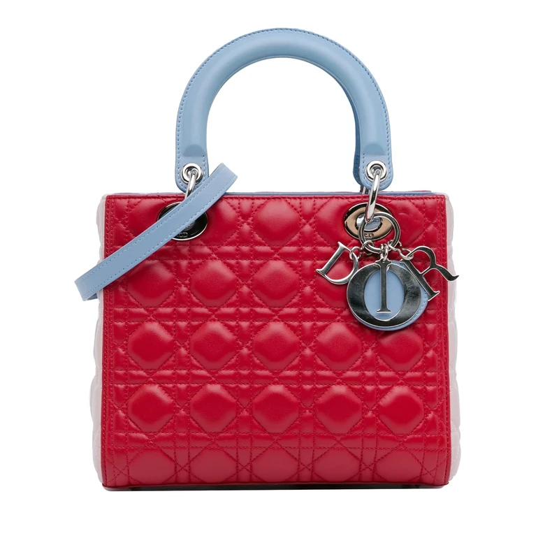 Dior Pre-Loved Medium Tricolor Lambskin Cannage Lady Handbag