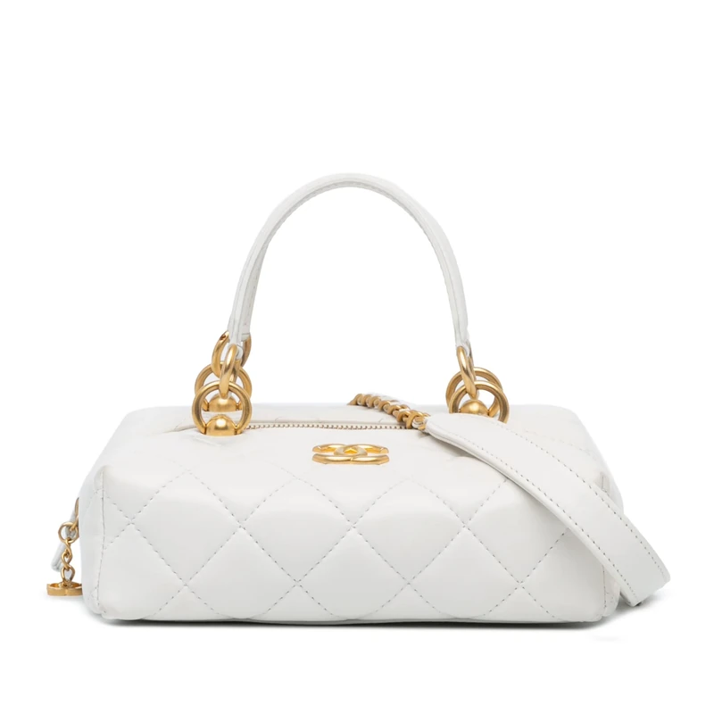 Chanel Pre-Loved Métiers D'art CC Quilted Lambskin Box With Top Handle Bag Satchel