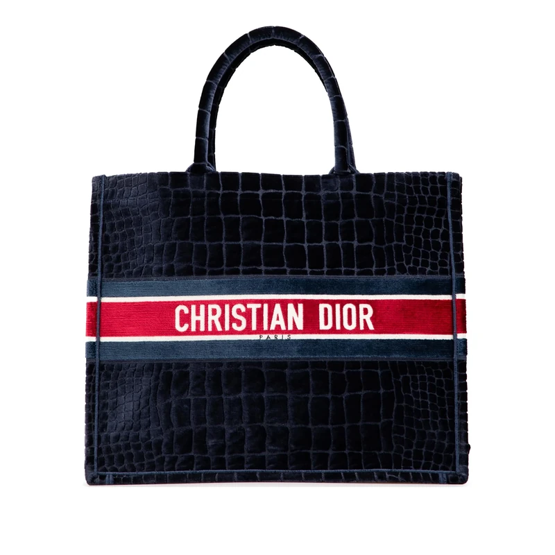 Dior Pre-Loved Large Velvet Embossed Book Tote Bag