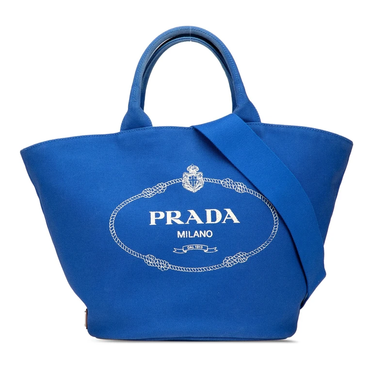 Prada Pre-Loved Medium Canvas Canapa Logo Convertible Shopping Tote Handbag