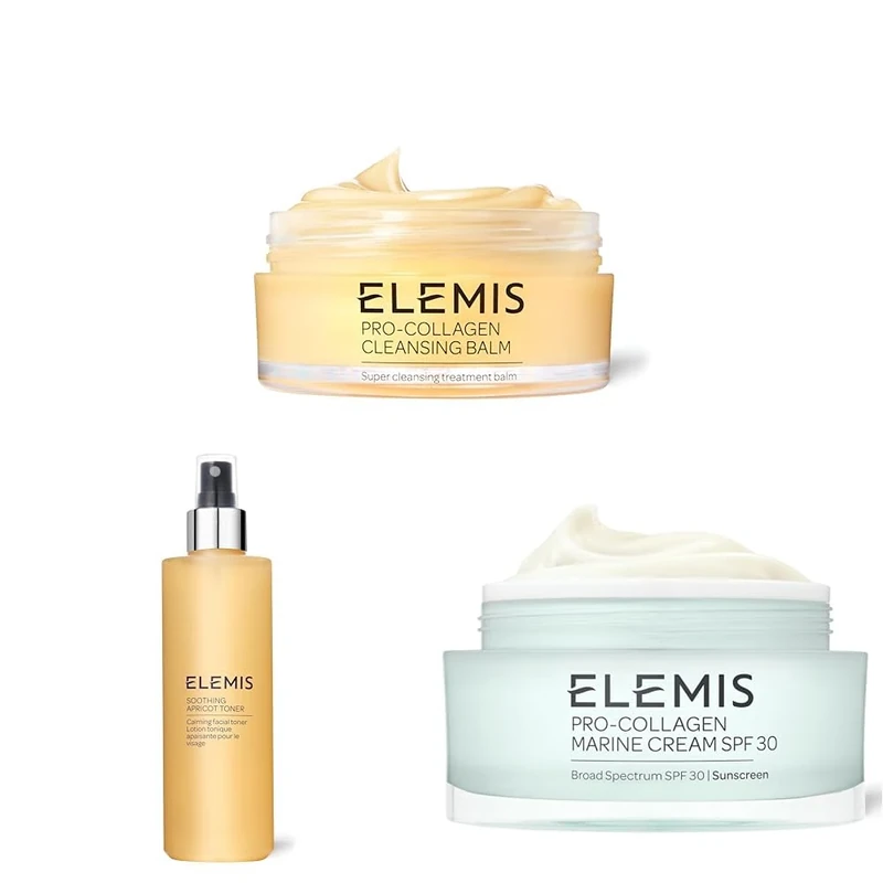 ELEMIS Skincare Trio – Pro-Collagen Marine Cream SPF 30, Apricot Toner & Pro-Collagen Cleansing Balm