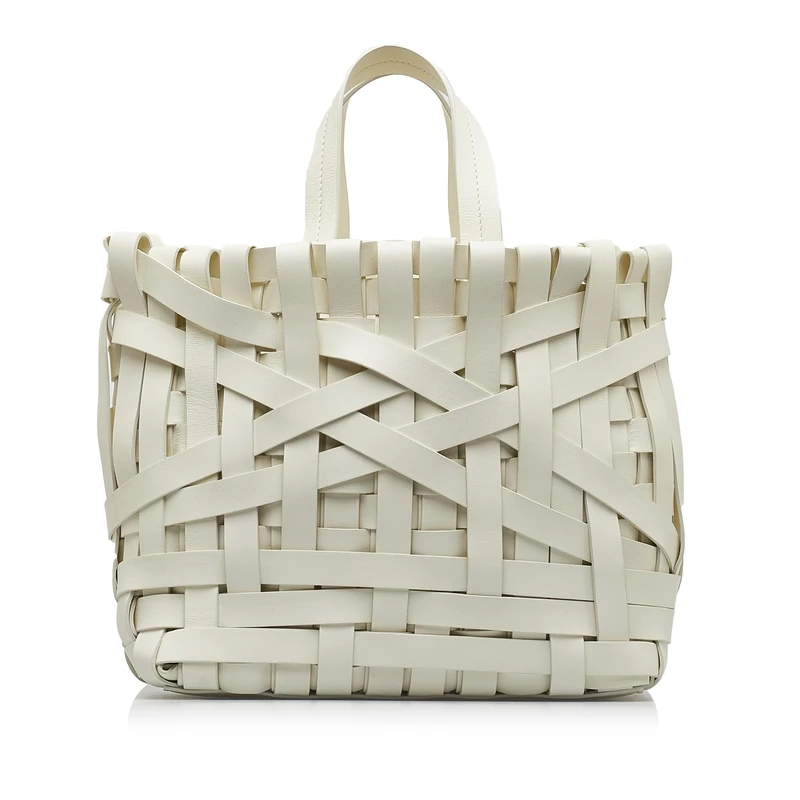 Jil Sander Woven Leather Basket Tote Bag - White Calf Leather
