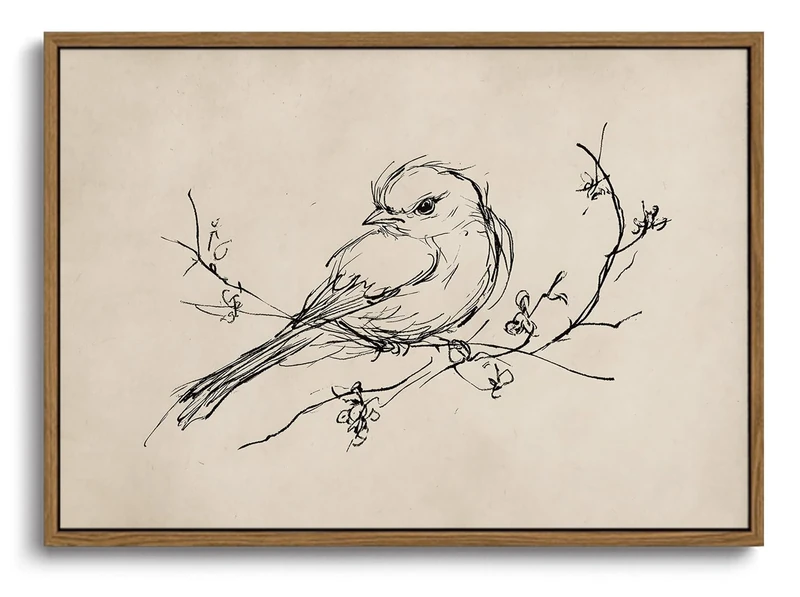 KISSFOX Vintage Framed Wall Art Floral Bird Sketch Canvas Art Prints Minimalist Farmhouse Pictures Wall Decor Spring Cottagecore Antique Paintings Artwork For Kitchen Bedroom Living Room Bathroom