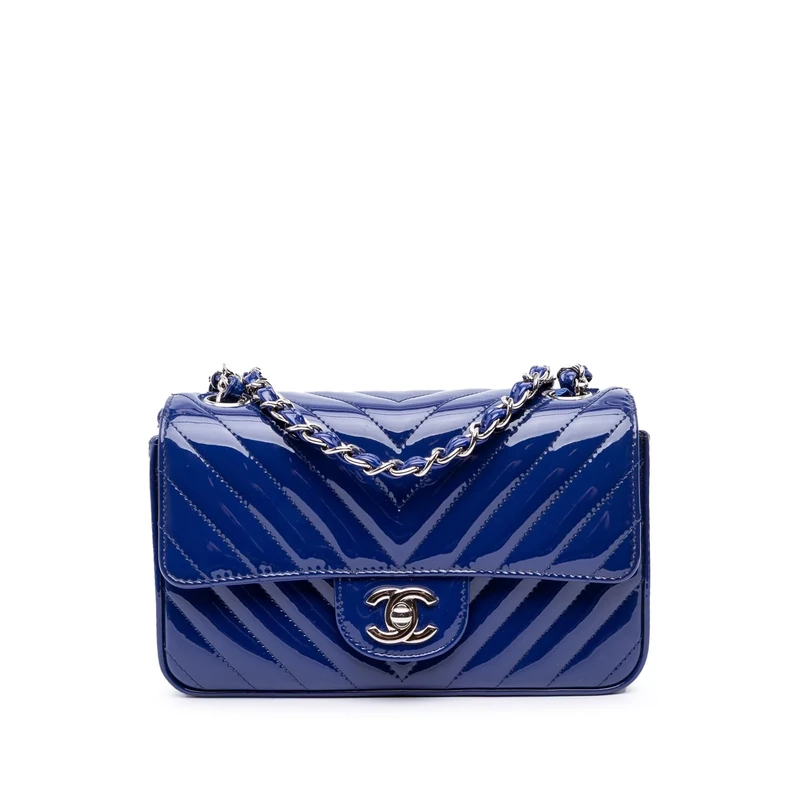 Chanel Pre-Loved Mini Rectangular Classic Chevron Patent Single Flap Crossbody Bag