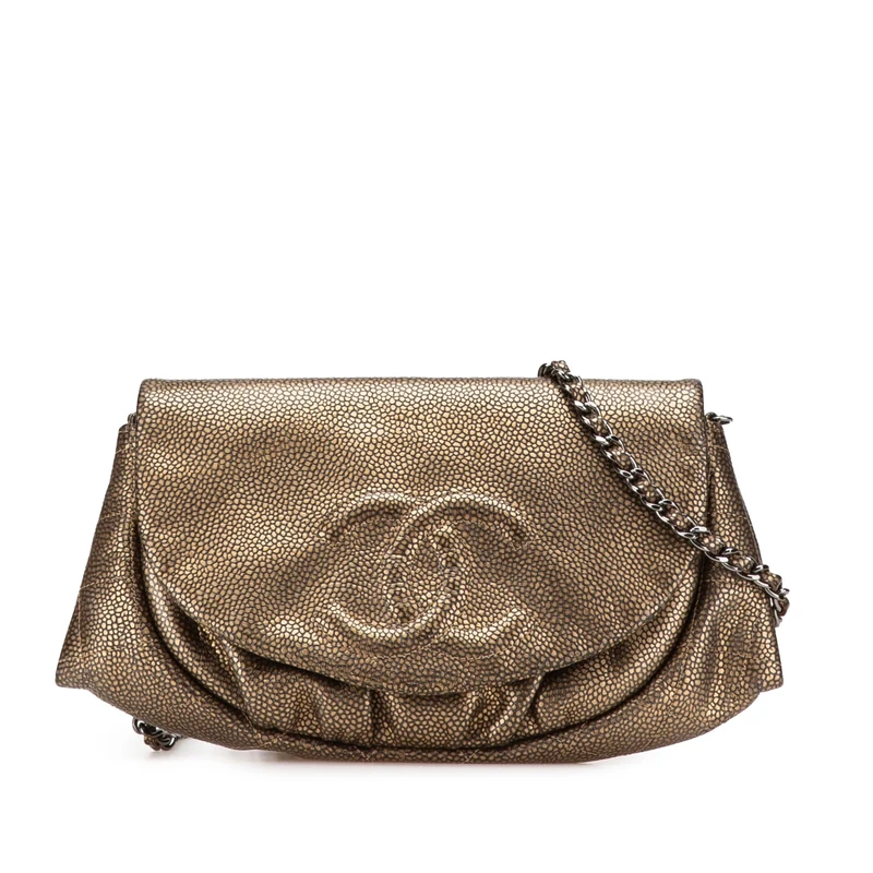 Chanel Pre-Loved CC Metallic Caviar Half Moon Wallet On Chain Handbag Crossbody Bag
