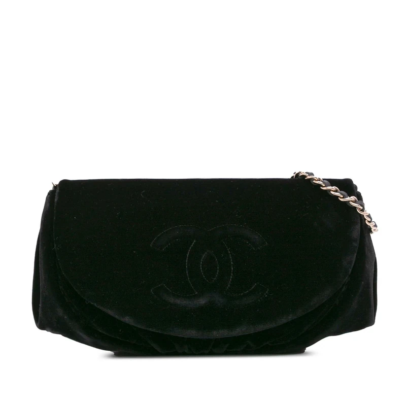 Pre-Loved CC Velvet Half Moon Wallet On Chain Handbag Crossbody Bag