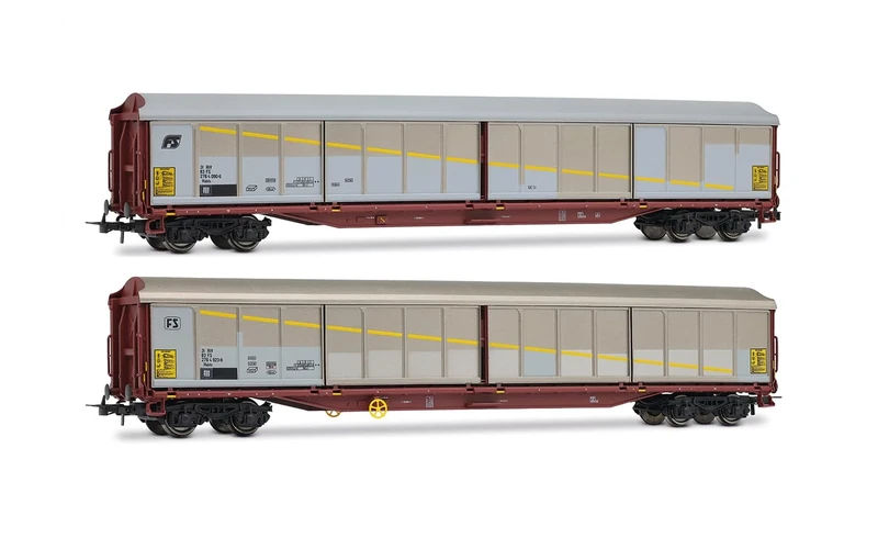 Rivarossi HR6673 FS, 2-unit pack Habils closed wagons, silver/brown livery, inclined + rounded FS logo, ep. V for adults, 14+ years, model railway collectors