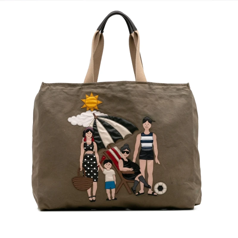 Dolce & Gabbana Pre-Loved Canvas Family Beach Print Tote Bag