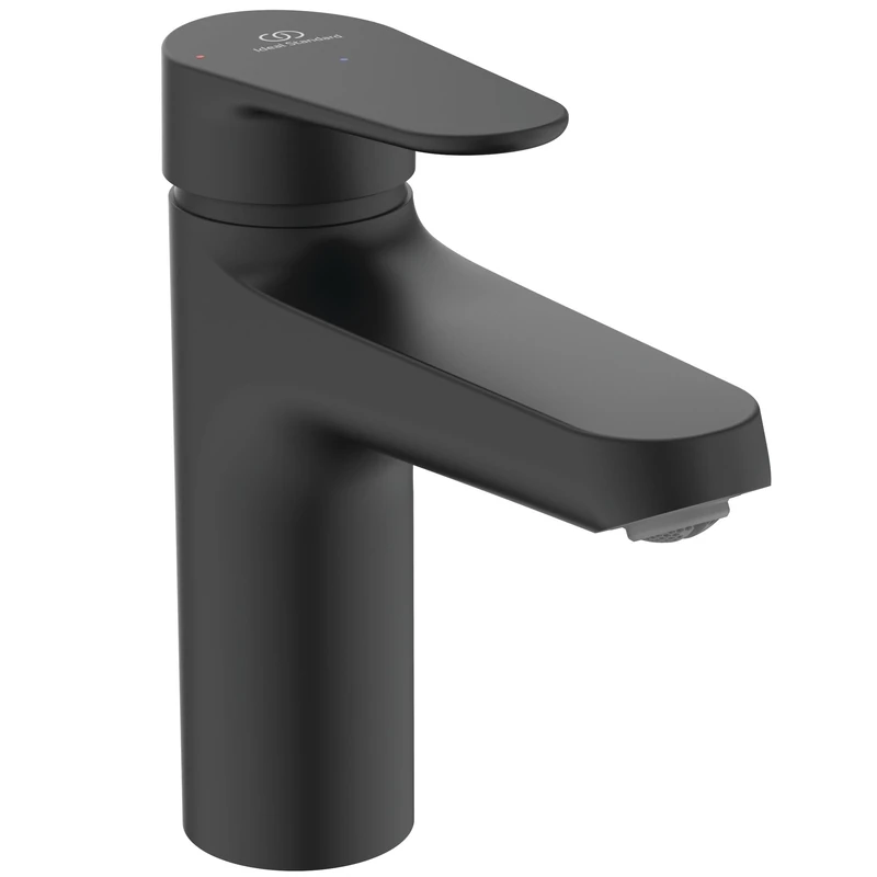 Ideal Standard Alu+ Basin Mixer, 120 mm spout Projection, Flow Straightener, Water Saving, Blue Start Technology, FirmaFlow, Core Elements from Aluminum, Matt Black