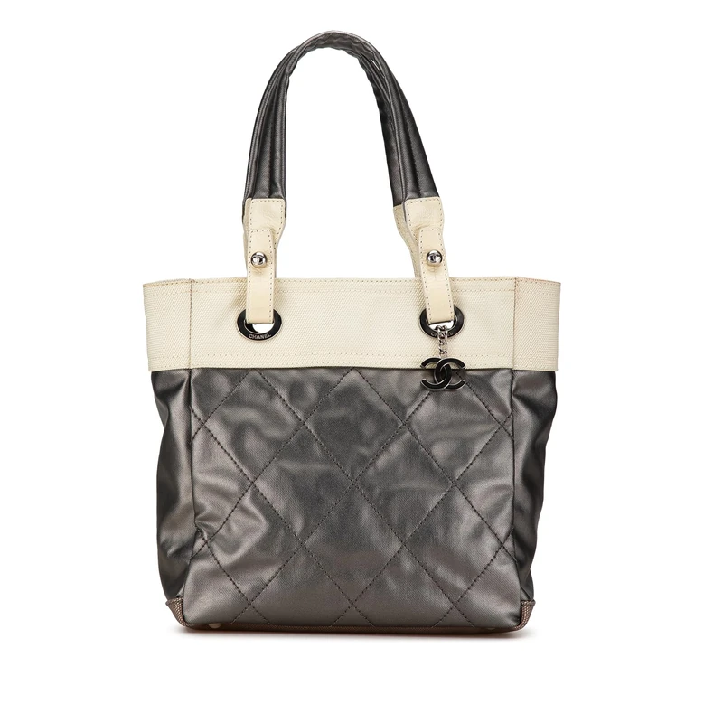 Pre-Loved Small Bicolor Quilted Coated Canvas Paris Biarritz Tote Bag