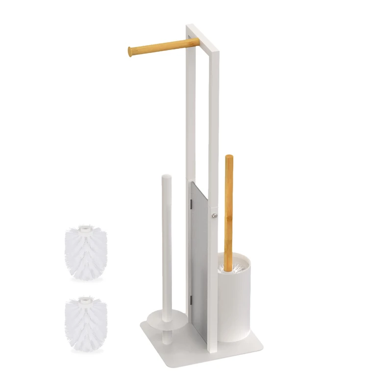 Relaxdays Toilet Set with Holder, Brush, Spare Roll, 65x21x18 cm, White