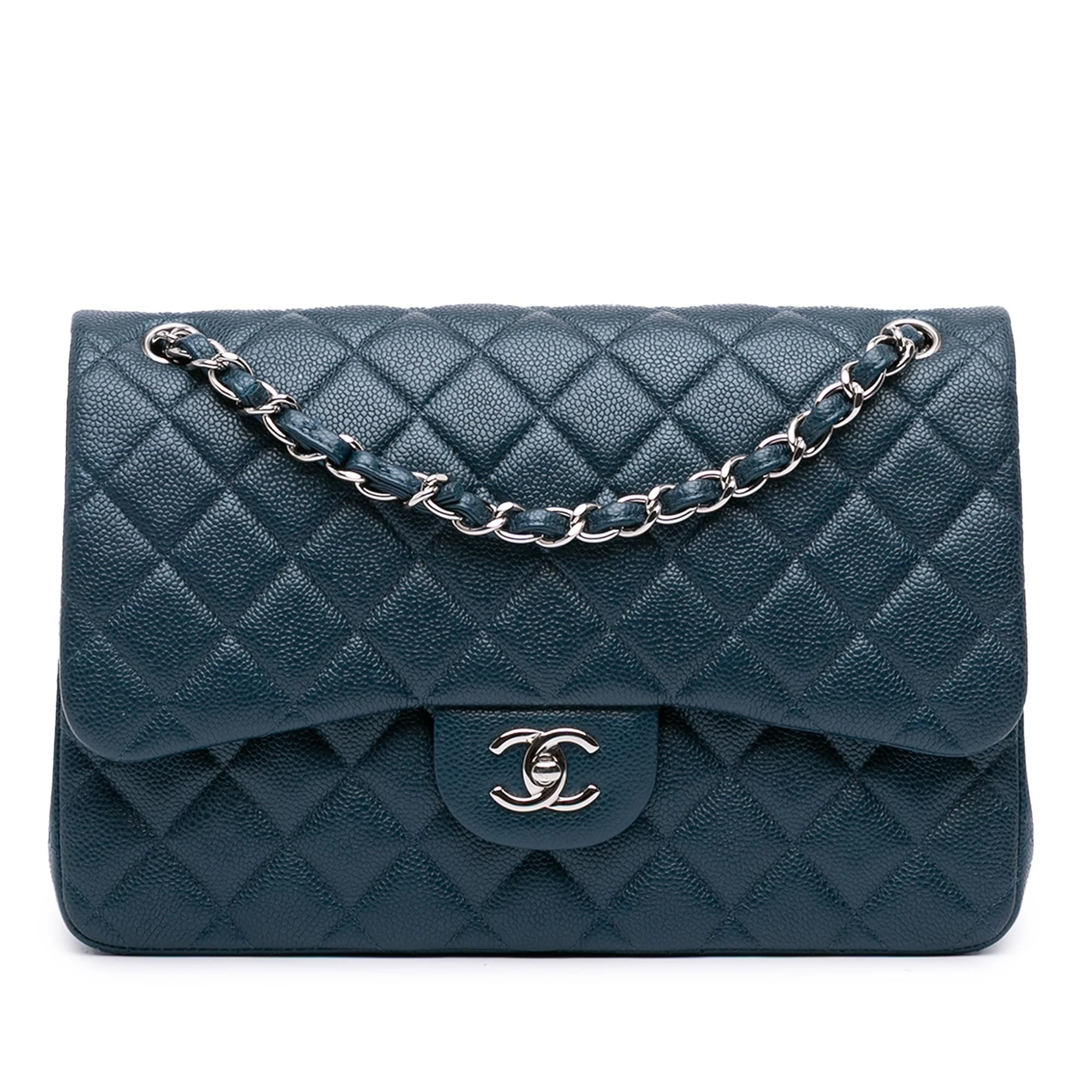 Chanel Pre-Loved Jumbo Classic Iridescent Caviar Double Flap Shoulder Bag