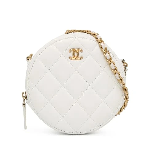 Chanel Pre-Loved Quilted Lambskin Pearl Crush Round Clutch With Chain Crossbody Bag