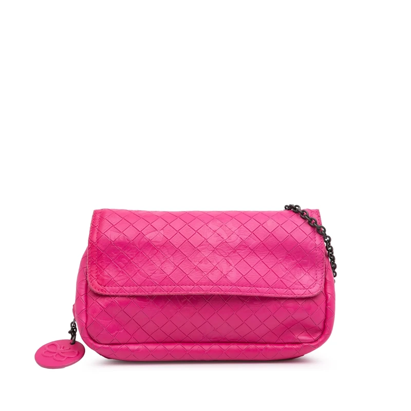 Bottega Veneta Pre-Loved Small Calfskin Intrecciomirage Embossed Butterfly Chain Crossbody Bag