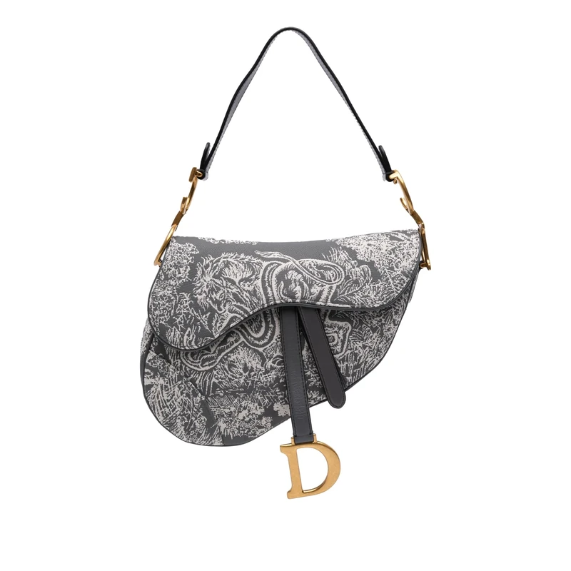 Dior Pre-Loved Canvas Reverse Embroidered Toile De Jouy Saddle Handbag Shoulder Bag