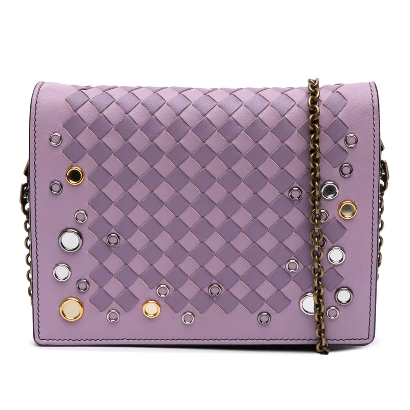 Bottega Veneta Pre-Loved Nappa Intrecciato Studded Wallet On Chain Handbag Crossbody Bag