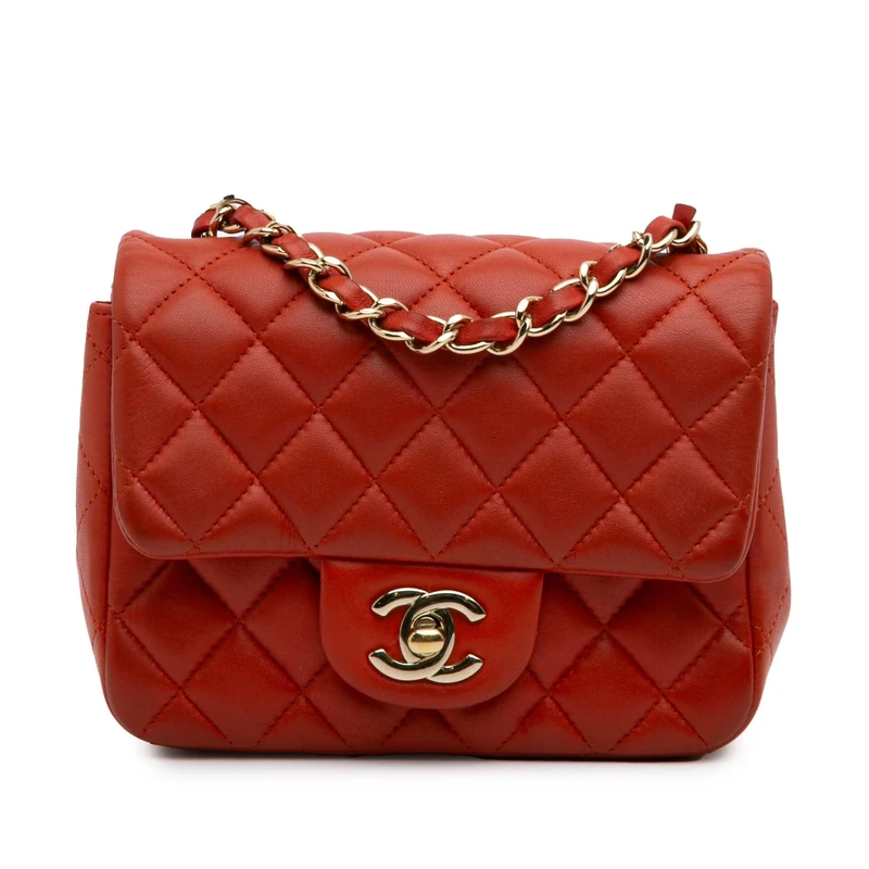 Chanel Pre-Loved Mini Square Classic Lambskin Single Flap Crossbody Bag