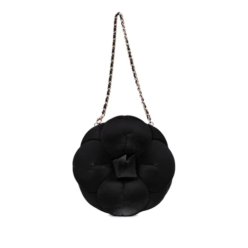 Chanel Pre-Loved Lambskin and Satin Camellia Flower Evening Bag