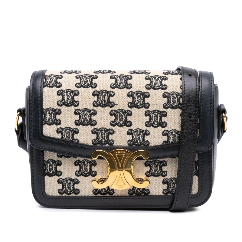 Celine Pre-Loved Teen Embroidered Canvas And Calfskin Triomphe Crossbody Bag