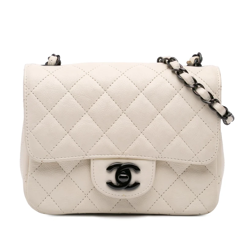 Chanel Pre-Loved Mini Square Classic Crumpled Calfskin Single Flap Crossbody Bag