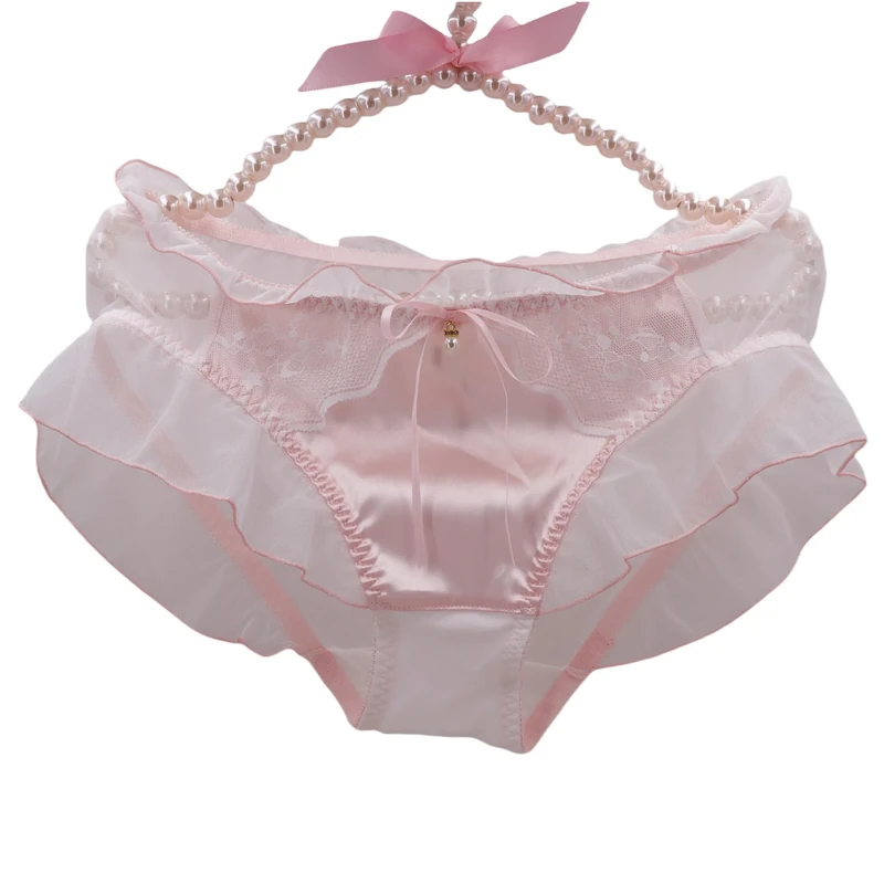 Women's Lace Knickers Cute Bow Panties Soft Breathable Stretch Silk Knickers for Women Ladies Full Briefs Seamless Thin Sexy Underwear Sissy Panties (UK, Alpha, XL, Regular, Regular, 50312S-P)