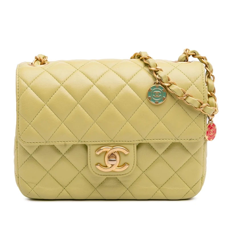 Pre-Loved Mini Square Lambskin Casino Royale Charms Single Flap