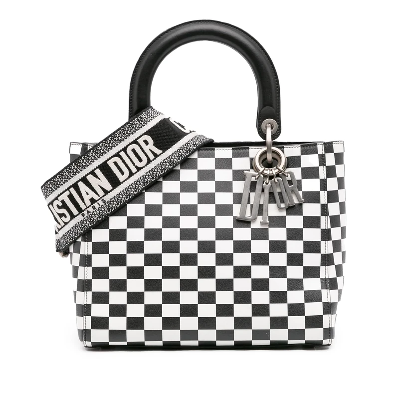 Dior Pre-Loved Medium Calfskin Checkered Lady Handbag