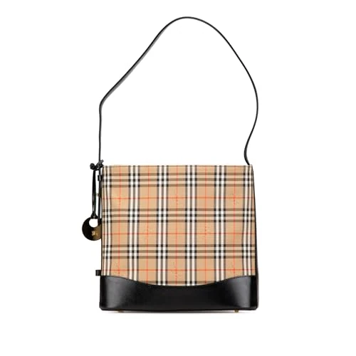 BURBERRY Pre-Loved Haymarket Check Canvas Shoulder Bag