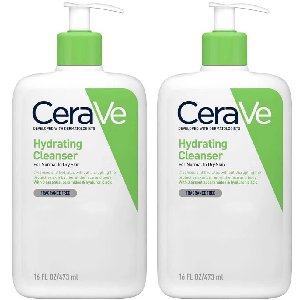 CeraVe Hydrating Cleanser Duo Pack – With Hyaluronic Acid & 3 Essential Ceramides – Gentle Face & Body Wash for Normal to Dry, Sensitive Skin 473ml x 2
