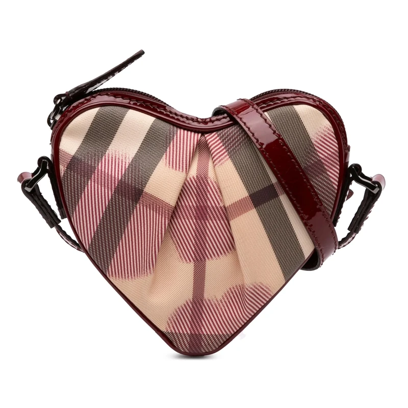 BURBERRY Pre-Loved Nova Check Canvas Heart Crossbody Bag