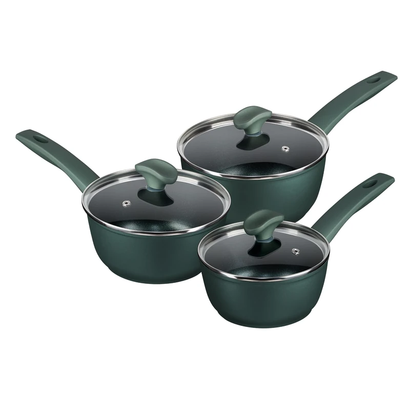 Prestige Earth Friendly Non-Toxic Non-Stick Induction Saucepan Set with Lids – 3 Piece (16cm, 18cm, 20cm), Plant Based Coating, Non Toxic, Made in Italy, Green