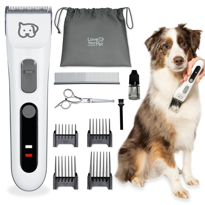 Beurer Love Your Pet Shaver Fluffy for Dogs and Cats, Silent Trimmer, Dog Clippers for Dense and Felted Coat, Pet Hair Clippers with Battery, 9-Piece Fur Grooming Set