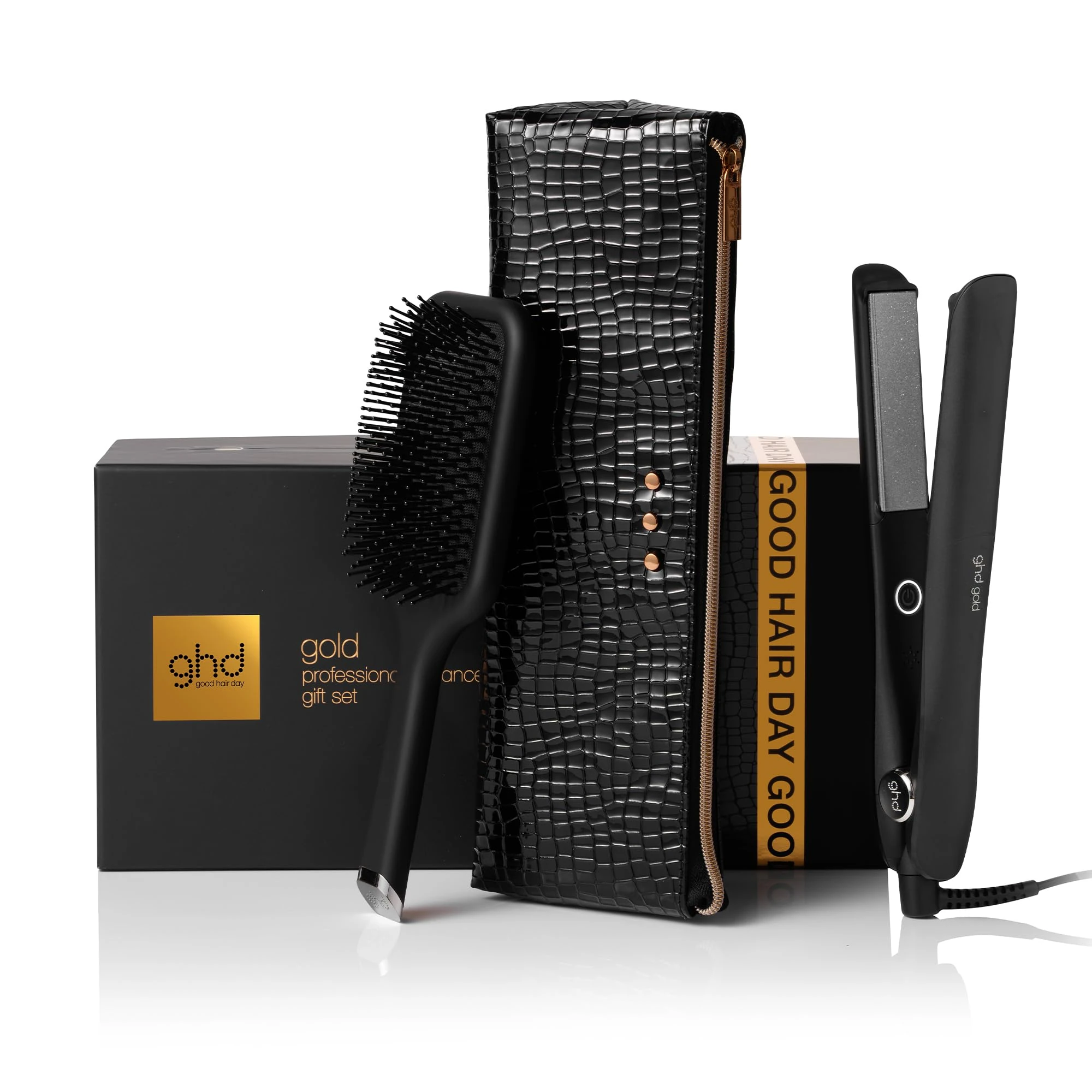 ghd Gold Festive Gift Set - Hair Straighteners with Paddle Brush andheat-Resistant Bag, Instantly Sleeker, Smoother Hair