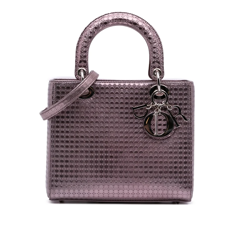 Dior Pre-Loved Medium Metallic Patent Microcannage Lady