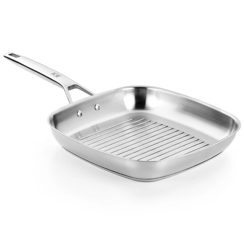 Bra Signature Stainless Steel Grill Pan. Suitable for All Hobs and as Induction Hob Griddle Pan. Fully Stainless Steel with Stripes. Non Toxic Cookware