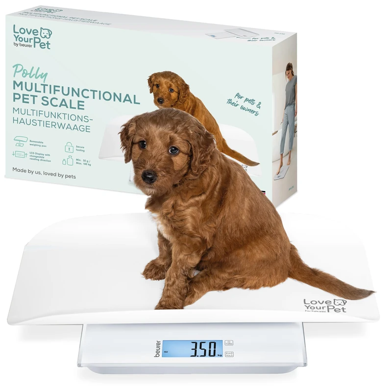 Beurer Love Your Pet Polly Scales for Pets and People, Pet Scale with Removable Weighing Plate, Puppy Scale from 100 g, with Hold Function, 180 kg - Image 1