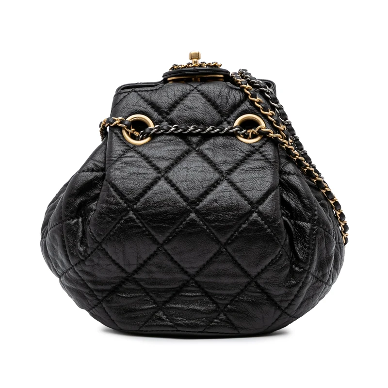 Chanel Pre-Loved CC Quilted Lambskin Chain Drawstring Bucket Bag