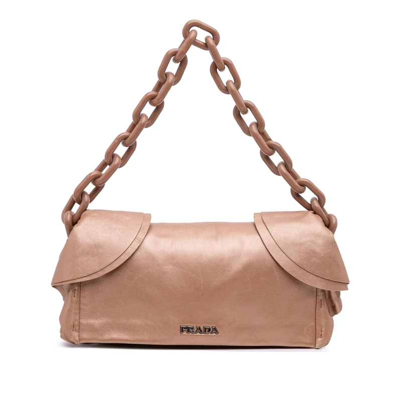 Prada Pre-Loved Nappa Ruffle Resin Chain Shoulder Bag