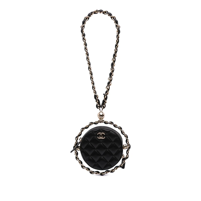 Pre-Loved CC Quilted Lambskin Round Chain Around Clutch With Chain