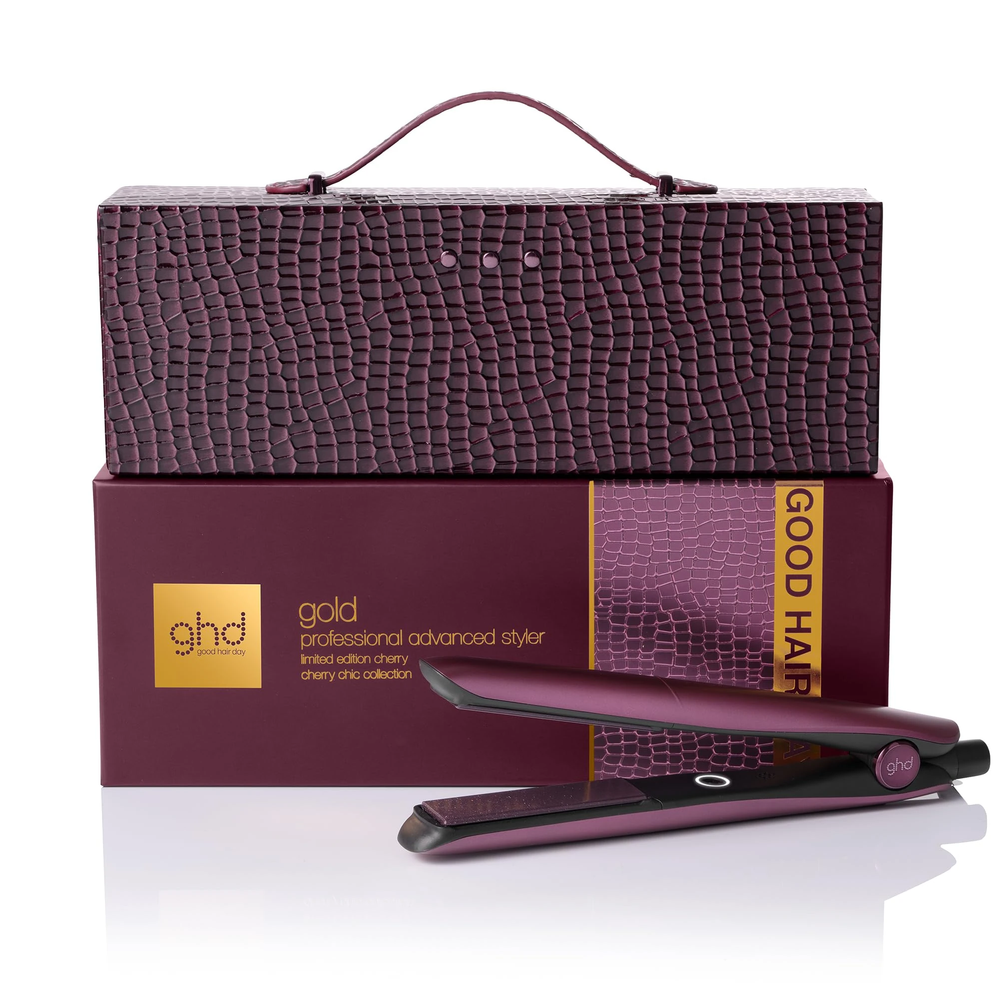 ghd Gold Limited Edition Gift Set - Hair Straighteners in Cherry Chic with Luxe Vanity Case, 65% More Shine